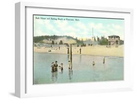 Bath House, Beach, Pentwater, Michigan-null-Framed Art Print