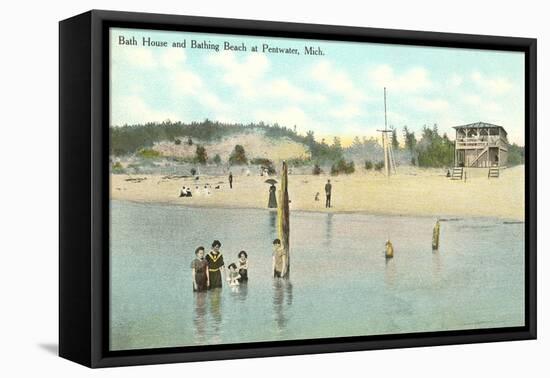 Bath House, Beach, Pentwater, Michigan-null-Framed Stretched Canvas