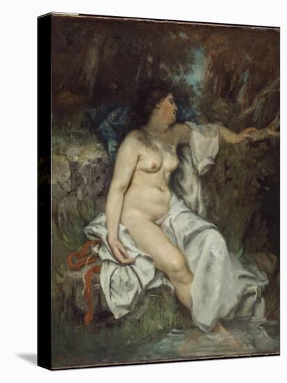 Bather Sleeping by a Brook, 1845 (Oil on Canvas)-Gustave Courbet-Stretched Canvas