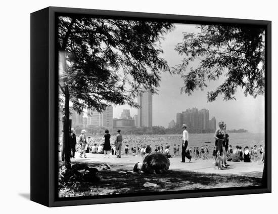 Bathers and Strollers Enjoying a Fine Day at Oak Street Beach-null-Framed Stretched Canvas