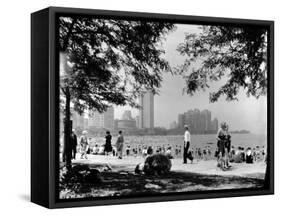 Bathers and Strollers Enjoying a Fine Day at Oak Street Beach-null-Framed Stretched Canvas