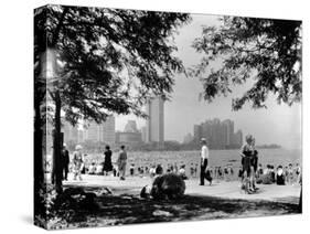 Bathers and Strollers Enjoying a Fine Day at Oak Street Beach-null-Stretched Canvas