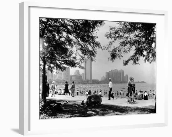 Bathers and Strollers Enjoying a Fine Day at Oak Street Beach-null-Framed Photographic Print