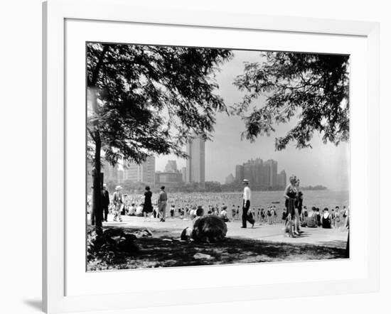 Bathers and Strollers Enjoying a Fine Day at Oak Street Beach-null-Framed Photographic Print