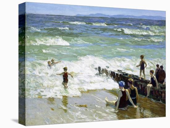 Bathers at Breakwater-Edward Henry Potthast-Stretched Canvas