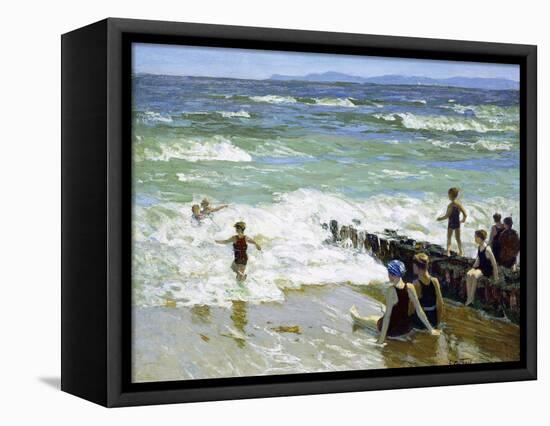 Bathers at Breakwater-Edward Henry Potthast-Framed Stretched Canvas