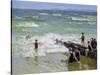 Bathers at Breakwater-Edward Henry Potthast-Stretched Canvas