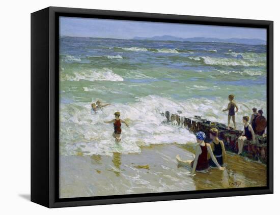 Bathers at Breakwater-Edward Henry Potthast-Framed Stretched Canvas