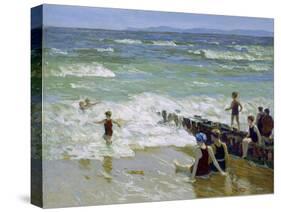 Bathers at Breakwater-Edward Henry Potthast-Stretched Canvas