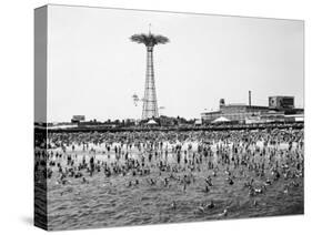 Bathers Enjoying Coney Island Beaches. Parachute Ride and Steeplechase Park Visible in the Rear-Margaret Bourke-White-Stretched Canvas