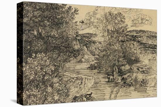 Bathers in a Brook-Rodolphe Bresdin-Stretched Canvas