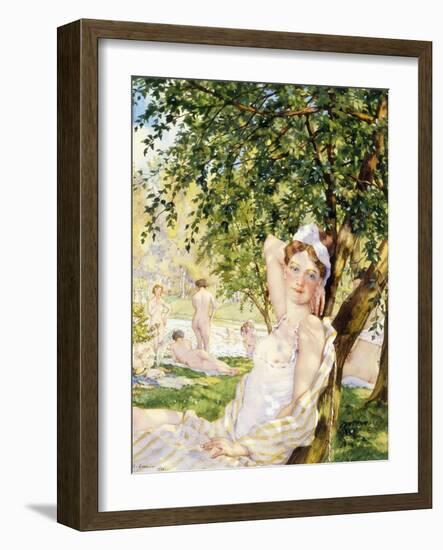 Bathers in the Sun, 1931 (Pencil and W/C on Paper)-Konstantin Andreevic Somov-Framed Giclee Print