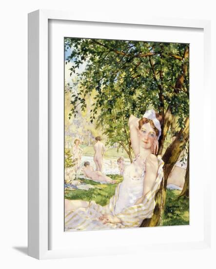 Bathers in the Sun, 1931 (Pencil and W/C on Paper)-Konstantin Andreevic Somov-Framed Giclee Print
