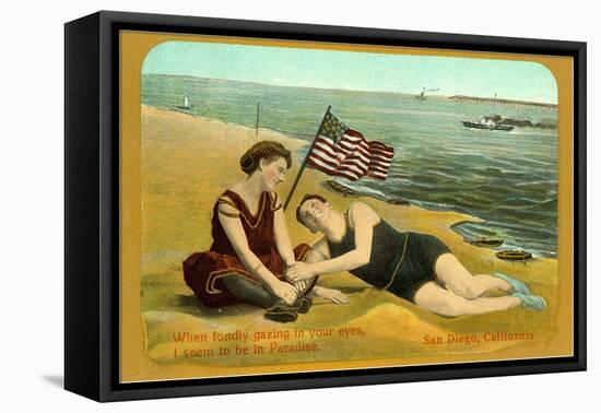 Bathers on Beach, San Diego, California-null-Framed Stretched Canvas