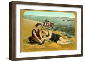 Bathers on Beach, San Diego, California-null-Framed Art Print