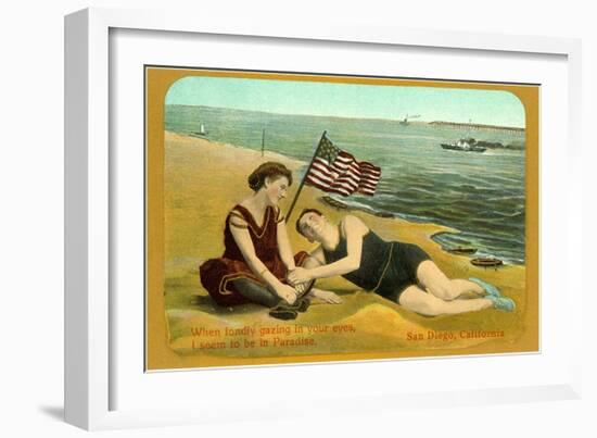 Bathers on Beach, San Diego, California-null-Framed Art Print