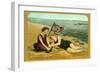 Bathers on Beach, San Diego, California-null-Framed Art Print