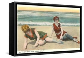 Bathers on the Beach, San Diego, California-null-Framed Stretched Canvas