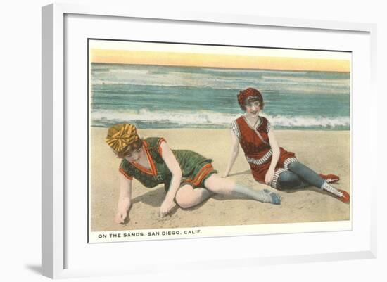 Bathers on the Beach, San Diego, California-null-Framed Art Print