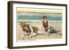 Bathers on the Beach, San Diego, California-null-Framed Art Print