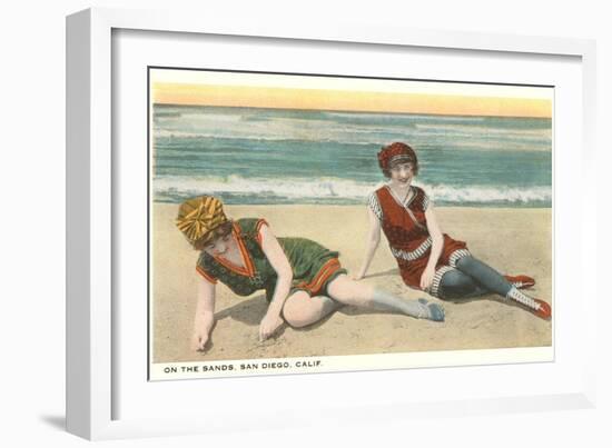 Bathers on the Beach, San Diego, California-null-Framed Art Print