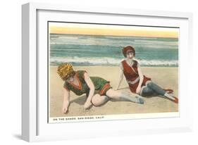 Bathers on the Beach, San Diego, California-null-Framed Art Print