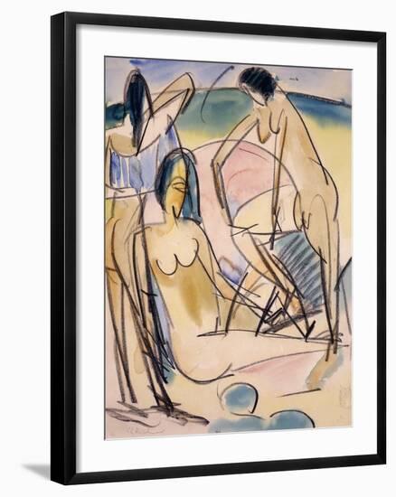 Bathers on the Shore, Fehmarn-Ernst Ludwig Kirchner-Framed Giclee Print