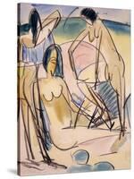 Bathers on the Shore, Fehmarn-Ernst Ludwig Kirchner-Stretched Canvas