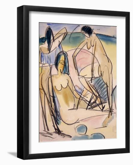 Bathers on the Shore, Fehmarn-Ernst Ludwig Kirchner-Framed Giclee Print