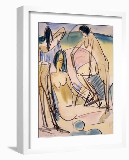 Bathers on the Shore, Fehmarn-Ernst Ludwig Kirchner-Framed Giclee Print