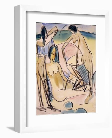 Bathers on the Shore, Fehmarn-Ernst Ludwig Kirchner-Framed Giclee Print