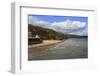 Bathers on West Cliff Beach, Backed by Grassy Cliffs in Summer, Whitby, North Yorkshire, England-Eleanor Scriven-Framed Photographic Print