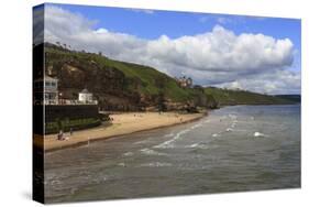 Bathers on West Cliff Beach, Backed by Grassy Cliffs in Summer, Whitby, North Yorkshire, England-Eleanor Scriven-Stretched Canvas