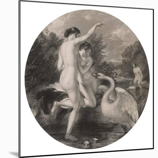 Bathers Surprised by a Swan-null-Mounted Art Print