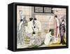 Bathhouse Women, Japanese Wood-Cut Print-Lantern Press-Framed Stretched Canvas