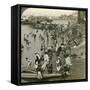 Bathing at a Ghat on the Ganges, Calcutta, India, C1900s-Underwood & Underwood-Framed Stretched Canvas