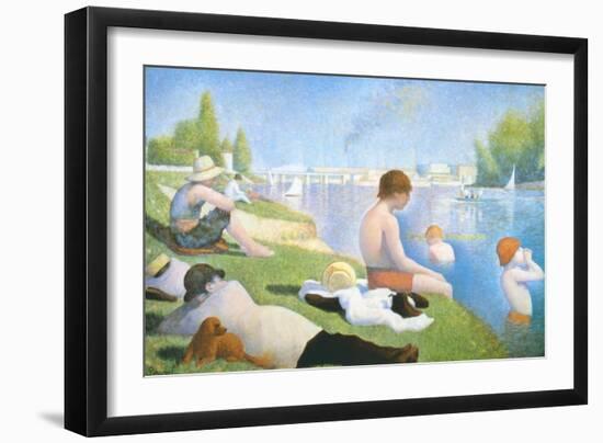 Bathing at Asnieres-Georges Seurat-Framed Art Print