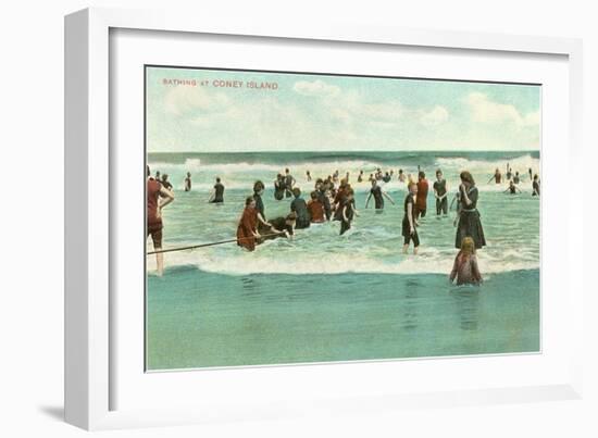 Bathing at Coney Island, New York City-null-Framed Art Print