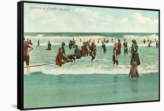 Bathing at Coney Island, New York City-null-Framed Stretched Canvas