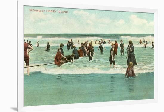 Bathing at Coney Island, New York City-null-Framed Art Print