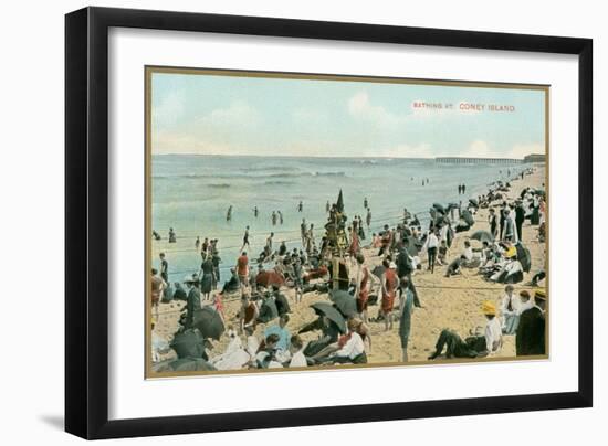 Bathing at Coney Island, New York-null-Framed Art Print