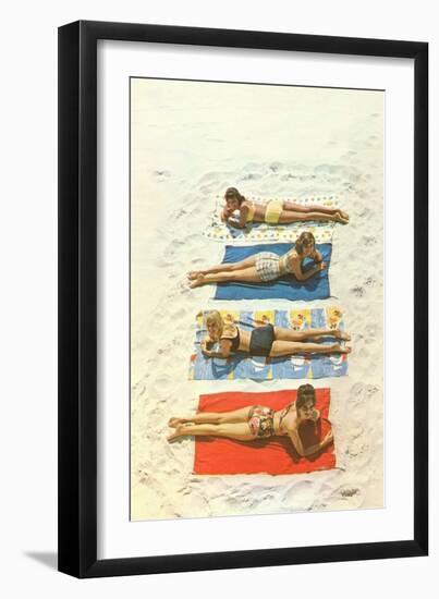 Bathing Beauties on Beach Towels-null-Framed Art Print