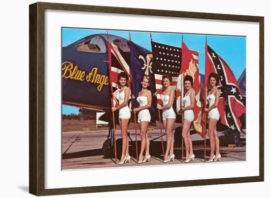 Bathing Beauties with Flags and Blue Angel Jet-null-Framed Art Print