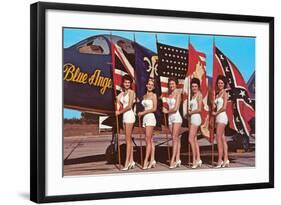 Bathing Beauties with Flags and Blue Angel Jet-null-Framed Art Print