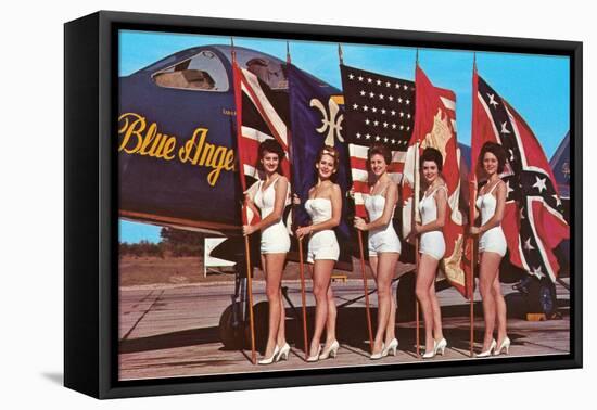 Bathing Beauties with Flags and Blue Angel Jet-null-Framed Stretched Canvas