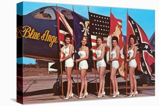 Bathing Beauties with Flags and Blue Angel Jet-null-Stretched Canvas