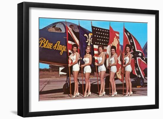 Bathing Beauties with Flags and Blue Angel Jet-null-Framed Art Print