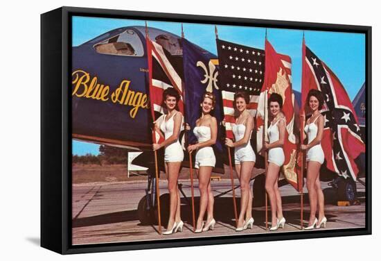 Bathing Beauties with Flags and Blue Angel Jet-null-Framed Stretched Canvas