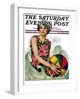 "Bathing Beauty and Beach Ball," Saturday Evening Post Cover, August 7, 1926-Ellen Pyle-Framed Giclee Print