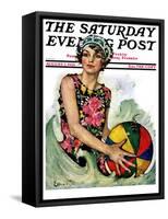 "Bathing Beauty and Beach Ball," Saturday Evening Post Cover, August 7, 1926-Ellen Pyle-Framed Stretched Canvas